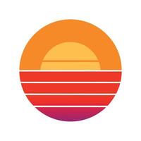 Flat Circle Sunset with Clean Retro Line Stripes vector