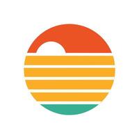 Flat Minimalist Retro Sun Icon with Stripe Effects vector