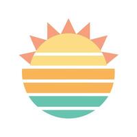 Flat Pastel Retro Sun Icon with Horizontal Stripe Layers vector
