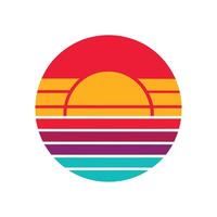 Clean Retro Icon of Sunset with Vibrant Linear Bands vector