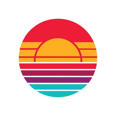 Clean Retro Icon of Sunset with Vibrant Linear Bands
