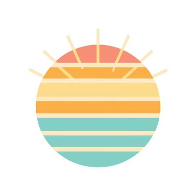 Flat Retro Sun Icon with Soft Pastel Banding in Style