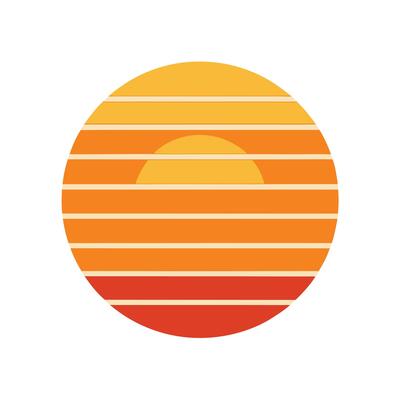 Flat Retro Sun with Linear Striped Bands in Warm Tones