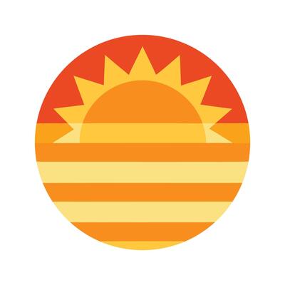 Flat Retro Themed Sun with Banded Gradient Circle