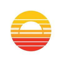 Clean Sun Symbol with Stylized Retro Stripe Sunset vector