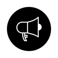 White line art megaphone icon on black circle background conveys announcement promotion marketing and communication vector