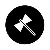 icon illustration of a medieval battle axe symbol within a black circle background design vector