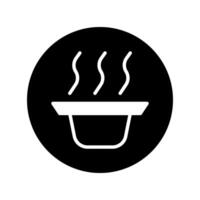 Steaming delight icon in black circle conveys warmth inviting culinary experiences with minimalist design offering simple elegance vector