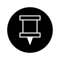 Simple white pushpin on black circle background to represent an important location idea concept design vector