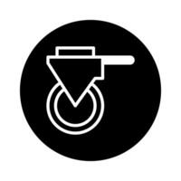 Simple white outline of a caster wheel isolated on a black background for creative use vector