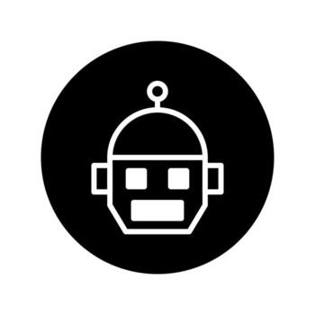 Simple robot head icon design showcasing artificial intelligence and futuristic technology graphics within a black circle shape vector