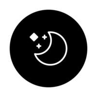 Simple moon and stars icon design on black circle for graphic design projects illustration vector