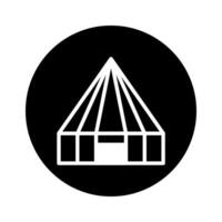 Simple black and white illustration of a circus tent within a circle represents entertainment vector