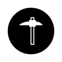 Minimalistic illustration of a pickaxe tool in a circular frame depicting mining or construction labor concept vector