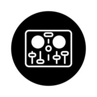 Minimalistic dj mixer controller icon for music production and audio engineering in black circle background vector