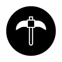 Minimalist white mining pickaxe icon emblem on black background for industrial design or web vector