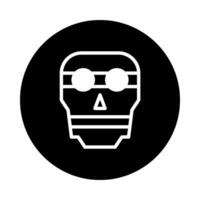 Minimalist illustration showcasing a stylized skull icon set against a bold black circle backdrop and geometric design vector