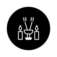 Minimalist illustration showing candles burning next to a chalice with incense sticks in black circle background vector