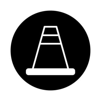 Minimalist traffic cone icon design showcasing safety and caution with a sleek black background circle element vector