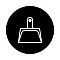 Minimalist illustration of a white dustpan symbol on a circular black background for cleaning purpose vector