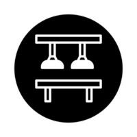 Minimalist icon illustration showcasing a table with two pendant lights casting illumination and a simple bench vector