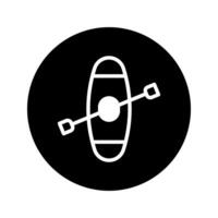 Minimalist icon design showcasing a canoe and paddle within a circular black background suggesting aquatic activities and leisure vector