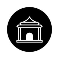 Minimalist icon depicting an Asian temple within a circle evoking culture and spirituality for design vector
