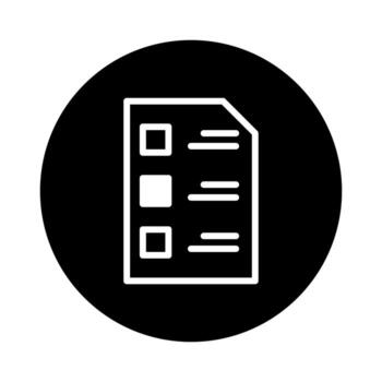 Minimalist document icon representing data form completion in black background indicating digital workflow and task management vector