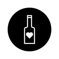 Elegant bottle outline illustration with heart symbol inside round black background to represent love vector