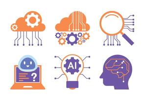 Cute AI Chatbot and Machine Learning Icon Set vector