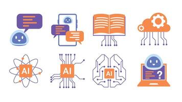 Cute AI Chatbot and Machine Learning Icons Set vector