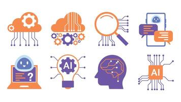 Cute AI Chatbot and Machine Learning Icons vector