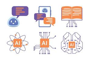 AI Chatbot and Machine Learning Icons Set vector