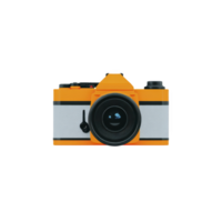 Vintage style orange and white camera with black lens is centered against plain background, evoking sense of nostalgia and creativity png
