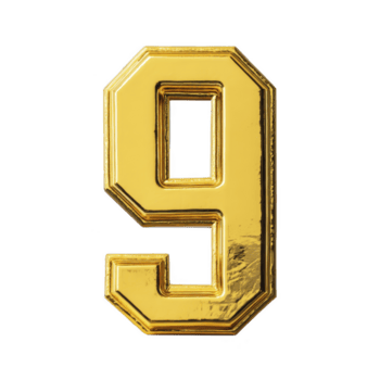 brillante oro numero nove con riflessivo superficie e grassetto disegno, isolato su trasparenza sfondo. metallico struttura Aggiunge lussuoso e elegante toccare per numerale png