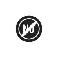 Image shows black circle with diagonal line crossing through letters N and U, indicating prohibition or restriction. design is simple and clear.prohibition symbol with letters N and U crossed out png