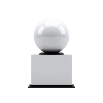 Shiny crystal ball sits atop square pedestal, reflecting light and creating mystical atmosphere. smooth, spherical surface contrasts with angular base, evoking curiosity and wonder png