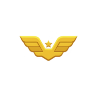 Golden emblem with stylized wings and central star, symbolizing achievement and excellence. design is sleek and modern, conveying sense of prestige and honor png