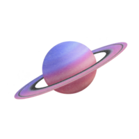 Vibrant illustration of planet with rings, resembling Saturn, in shades of pink and blue, set against transparent background. cosmic design evokes sense of wonder and exploration png