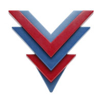 This features geometric design with three overlapping chevrons red and blue, creating bold and dynamic visual effect. chevrons are arranged downward pointing formation.chevron design with red png