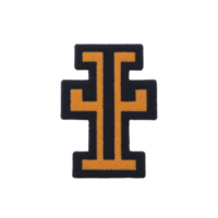 This features bold, stylized letter I in orange with black outline, resembling varsity or sports team patch. design is simple and striking, often used for branding or team identification png