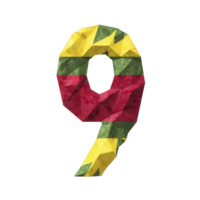 Colorful number nine is designed with geometric pattern in red, yellow, and green, creating vibrant and artistic appearance. textured surface adds depth and interest png