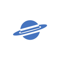 Blue planet with rings, resembling Saturn, is depicted against transparency background, conveying sense of space and astronomy. simple design emphasizes celestial theme png