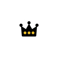 Simple black crown icon with three yellow dots represents royalty and elegance. minimalist design is suitable for logos, branding, or decorative purposes png
