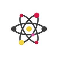 Illustration of atom with colorful electrons orbiting central nucleus, symbolizing science and physics concepts. design is simple and educational png