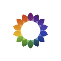 Vibrant circular design features gradient of colors forming petal like shapes, creating harmonious and eye catching pattern. colors transition smoothly, evoking sense of unity and balance png