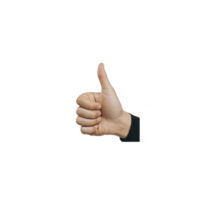 Hand showing thumbs up gesture against plain background, symbolizing approval or agreement. image focuses on hand position and expression png