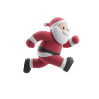 Cheerful Santa Claus character is depicted running energetically, dressed in classic red suit with white trim and black belt, conveying sense of festive excitement png