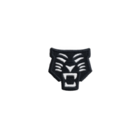 Fierce black panther head logo with white accents, showcasing open mouth and sharp teeth, symbolizing strength and power. minimalist design is bold and striking png