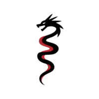 Stylized dragon silhouette with red and black color scheme, featuring serpentine body and fierce expression, symbolizing power and mystery png